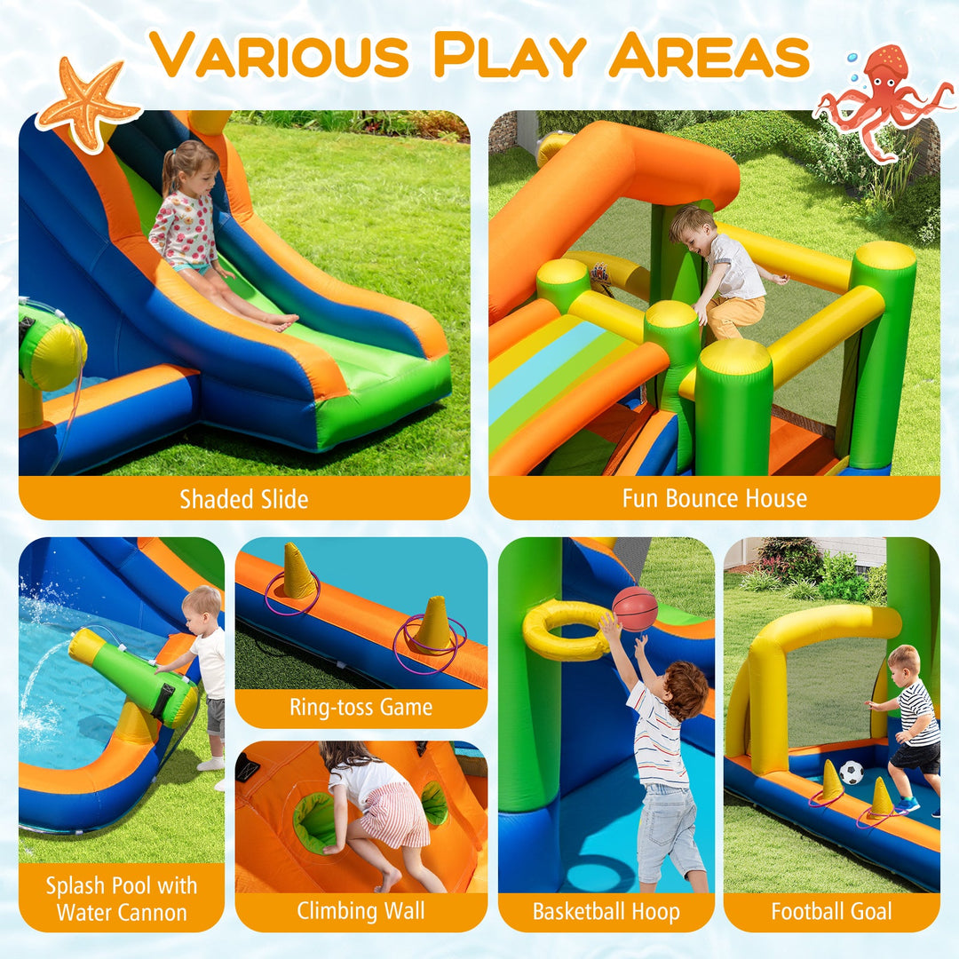 8-in-1 Jumping Castle with Slide and 480W Blower