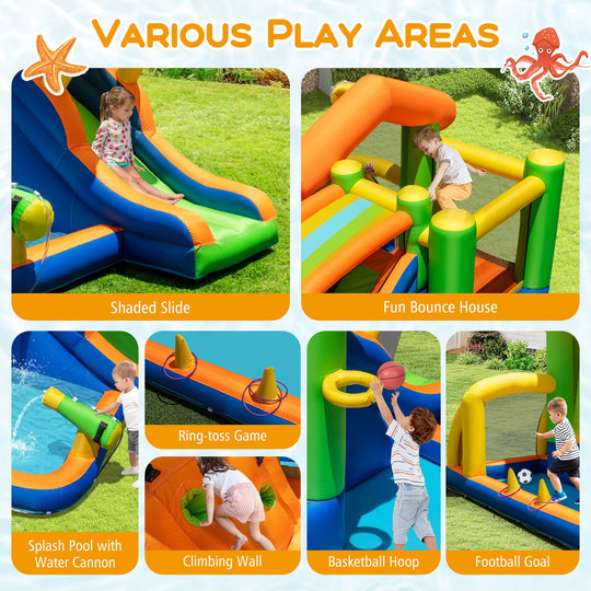 8-in-1 Jumping Castle with Slide and 480W Blower