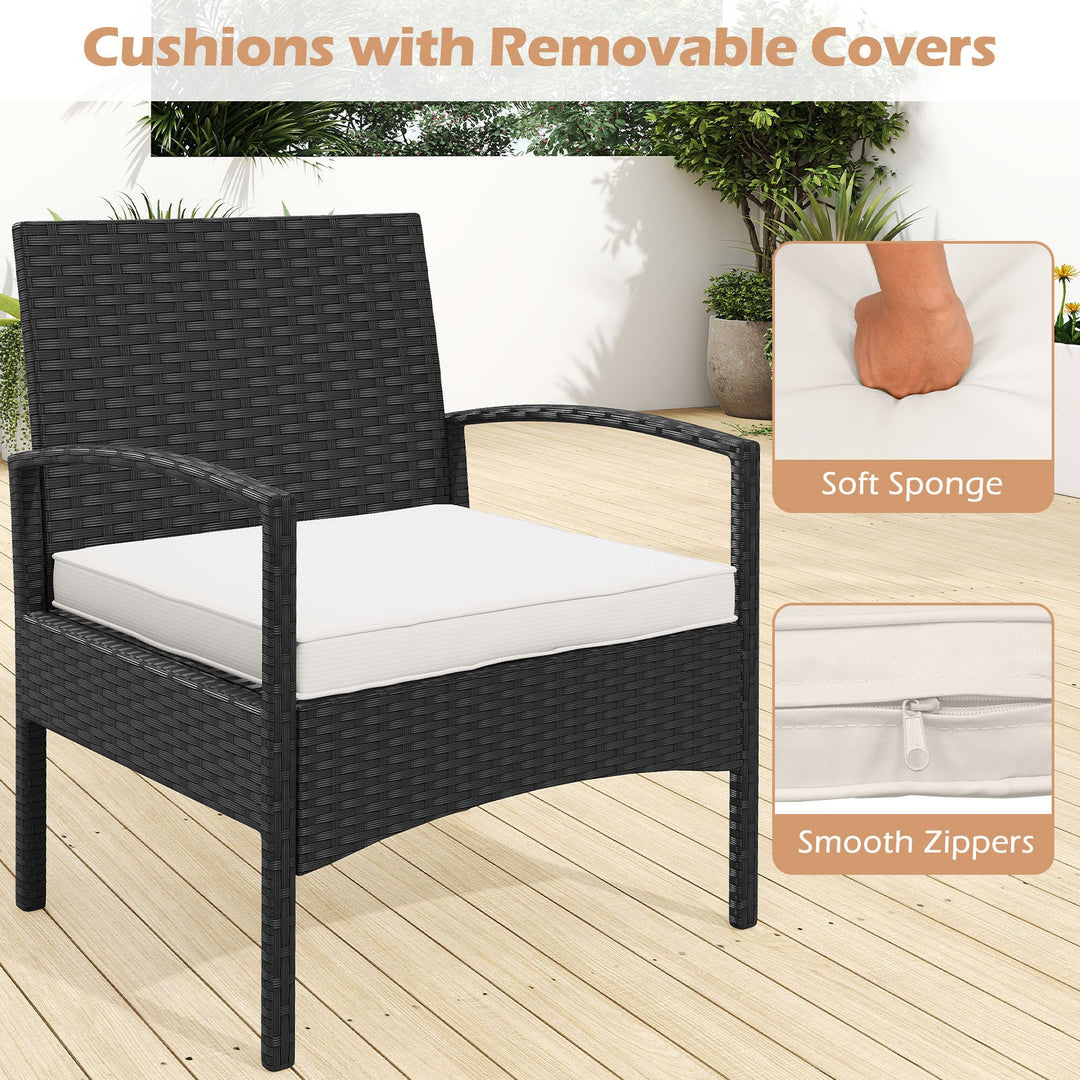 3-Piece Patio Furniture Set Rattan Bistro Chairs with Table-Beige