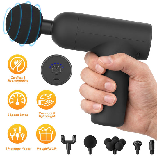 Mini Massage Gun with 6 Speeds and 5 Interchangeable Heads