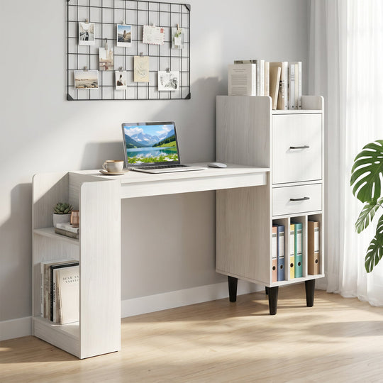 59" L-Shaped Corner Desk with Storage Shelves and Drawer