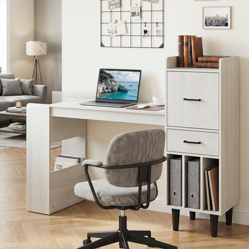 59" L-Shaped Corner Desk with Storage Shelves and Drawer