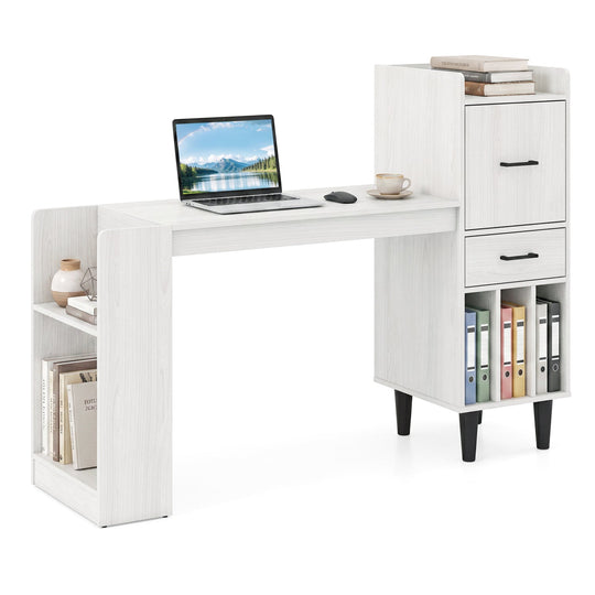 59" L-Shaped Corner Desk with Storage Shelves and Drawer
