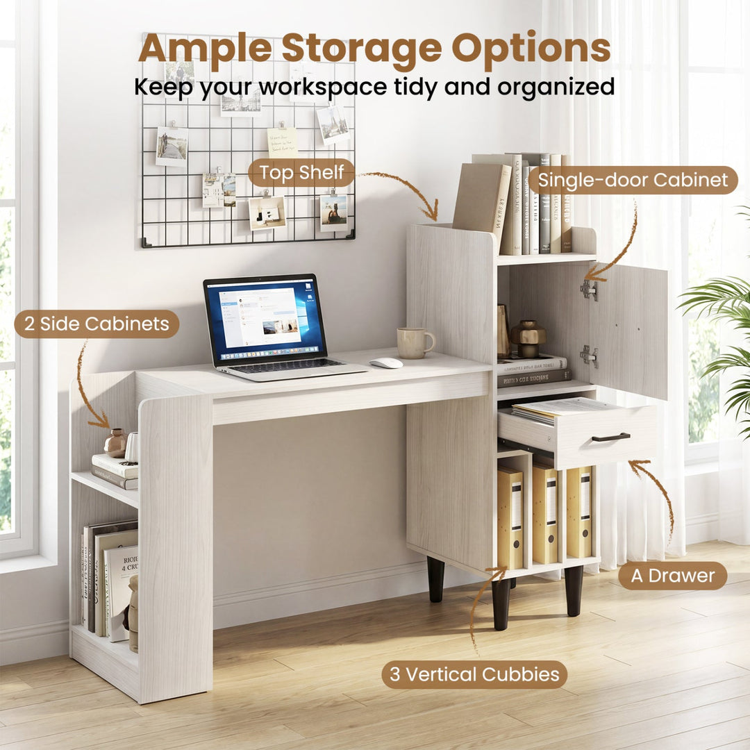 59" L-Shaped Corner Desk with Storage Shelves and Drawer