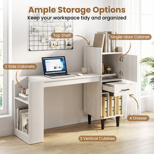 59" L-Shaped Corner Desk with Storage Shelves and Drawer
