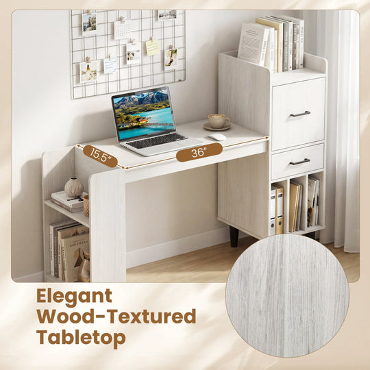 59" L-Shaped Corner Desk with Storage Shelves and Drawer