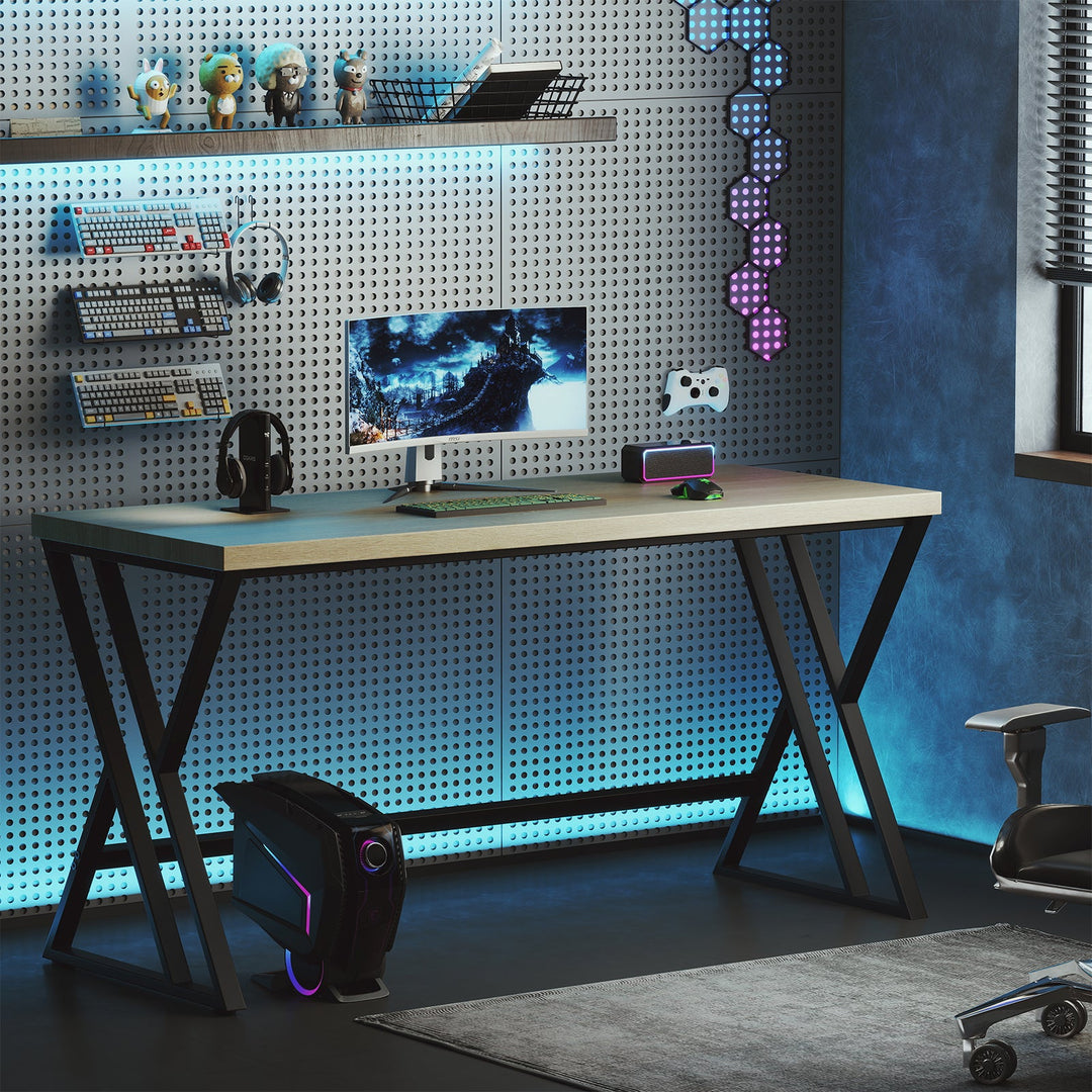 59 Inch Computer Desk with Heavy-duty Metal Frame and Crossbar-Gray