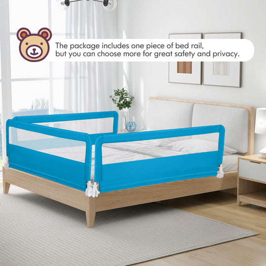 59 Inch Folding Breathable Baby Bed Rail Guard with Safety Strap-Blue