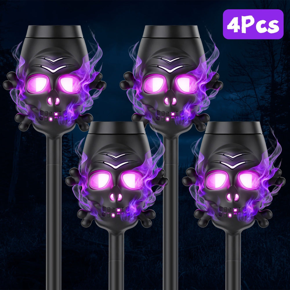 Solar Skull Torch Lights 4-Pack with Purple Flame Effect