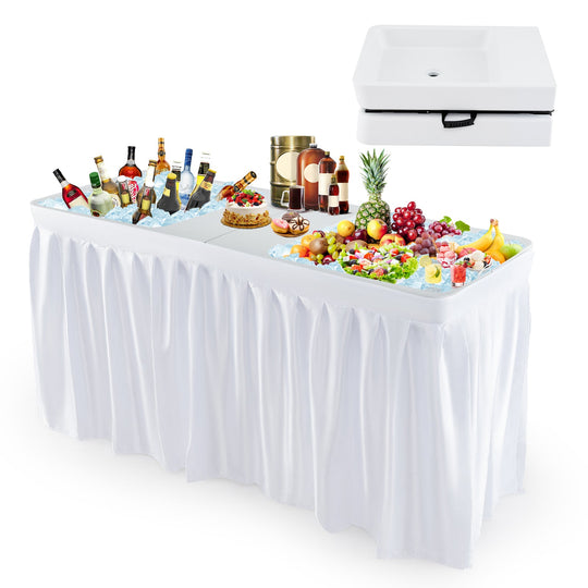 5 FT Folding Ice Cooler Table with Double Sinks for Camping Party Picnic Wedding-White