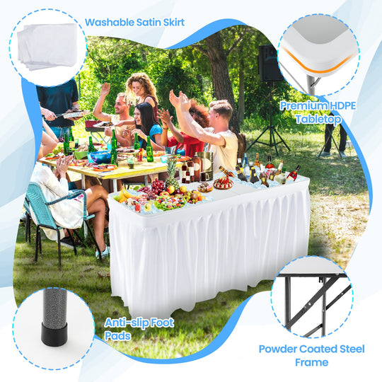 5 FT Folding Ice Cooler Table with Double Sinks for Camping Party Picnic Wedding-White