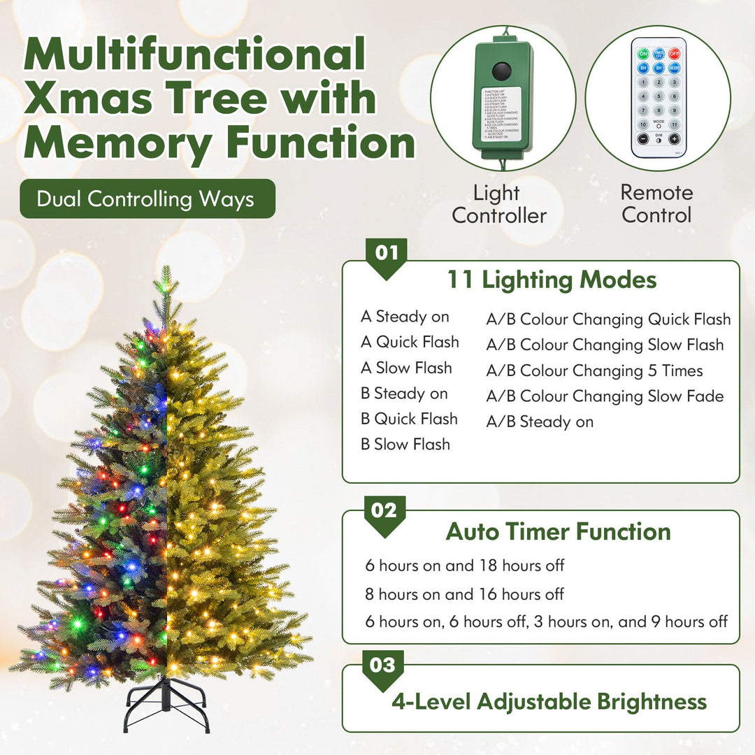 5 Feet Artificial Xmas Tree Hinged with 11 Lighting Modes and Remote Control