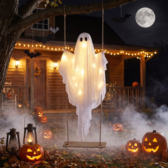 5ft Hanging Swing Ghost Decoration with LED String Lights