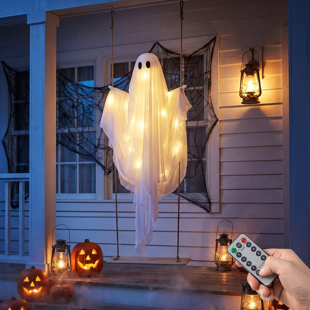 5ft Hanging Swing Ghost Decoration with LED String Lights