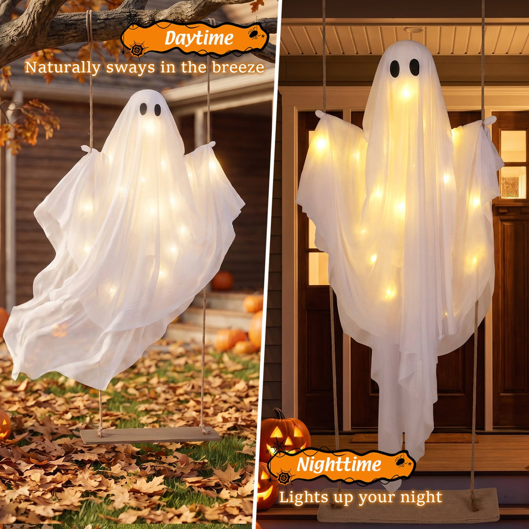 5ft Hanging Swing Ghost Decoration with LED String Lights