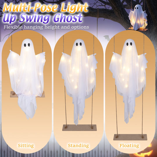 5ft Hanging Swing Ghost Decoration with LED String Lights