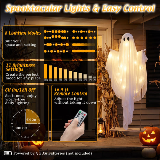 5ft Hanging Swing Ghost Decoration with LED String Lights