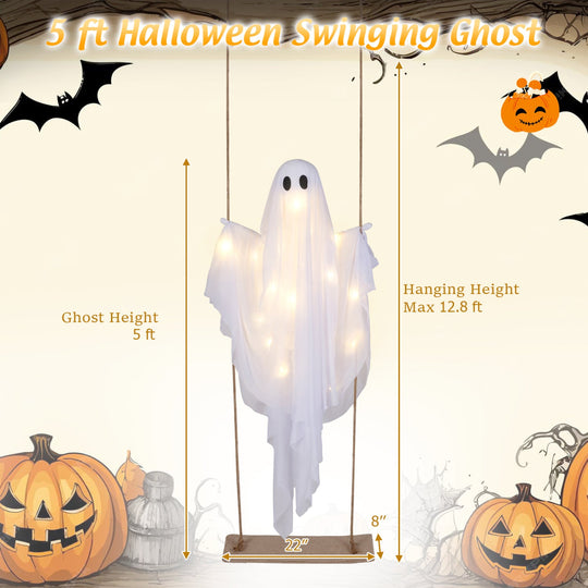 5ft Hanging Swing Ghost Decoration with LED String Lights