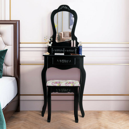 Makeup Dressing Table and Bench 3 Drawers and Cushioned Stool for Girls