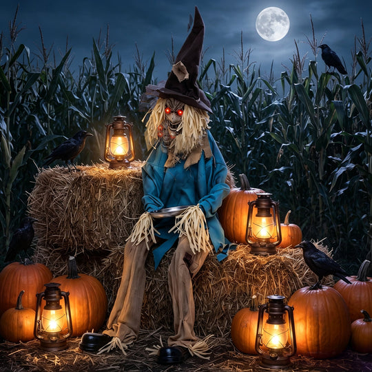 Animatronic Halloween Scarecrow Decoration 5.2 ft Moving Head