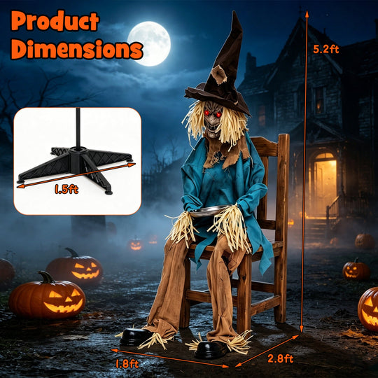 Animatronic Halloween Scarecrow Decoration 5.2 ft Moving Head