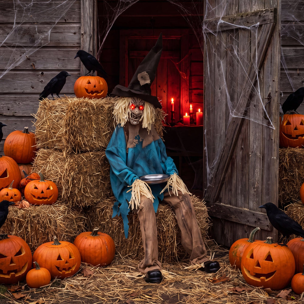 Animatronic Halloween Scarecrow Decoration 5.2 ft Moving Head