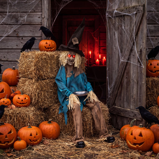 Animatronic Halloween Scarecrow Decoration 5.2 ft Moving Head