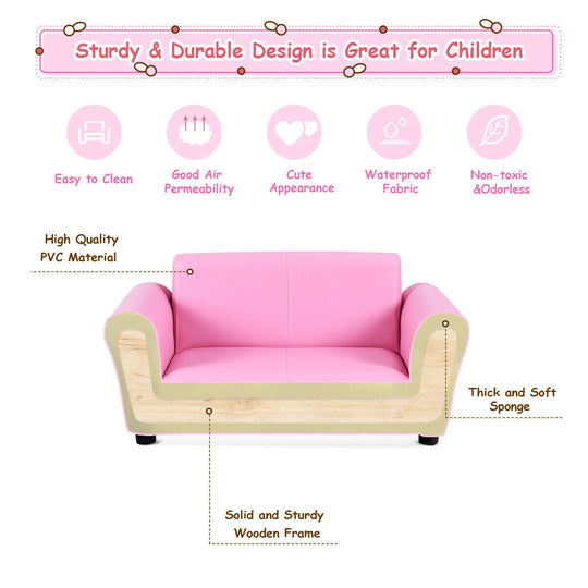 Soft Kids Double Sofa with Ottoman-Pink