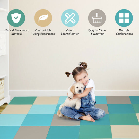 58 Inch Toddler Foam Play Mat Baby Folding Activity Floor Mat-Light Blue