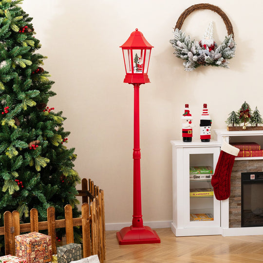 5.3 Feet Musical Christmas Street Lamp with Blowing Snow and LED Lights-Red