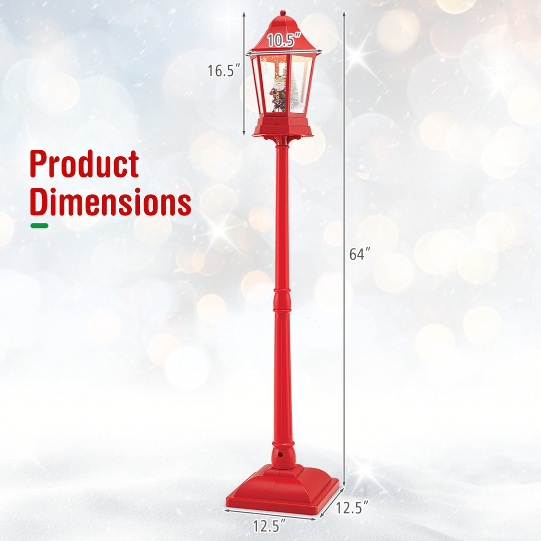 5.3 Feet Musical Christmas Street Lamp with 60 Warm White LED Lights-Red