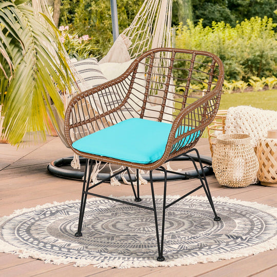 3-Piece Rattan Bistro Set with Cushions and Glass Table