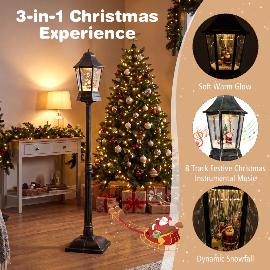 5.4 ft Musical Christmas Street Lamp with Dynamic Snowfall Effect-Black