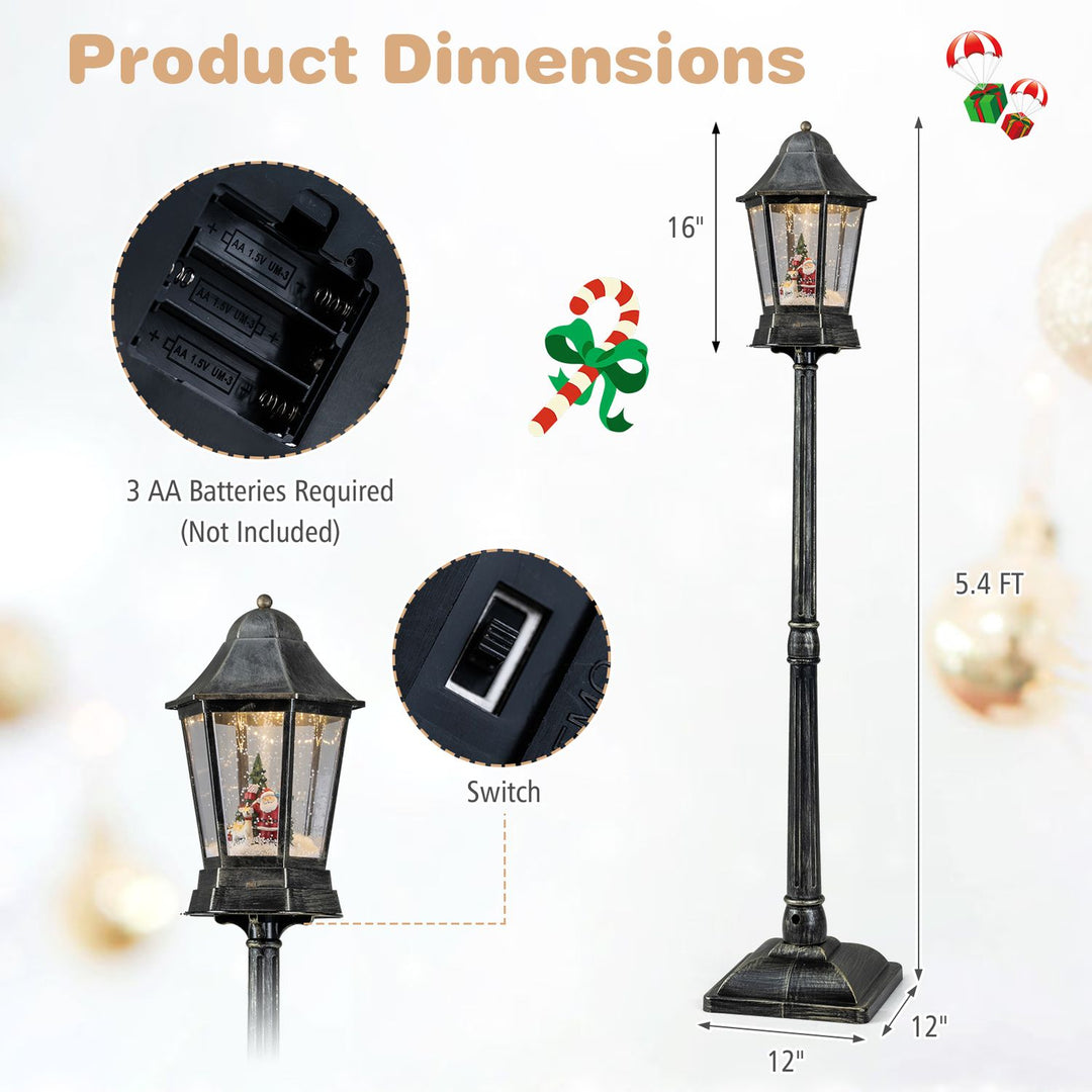 5.4 ft Musical Christmas Street Lamp with Dynamic Snowfall Effect-Black