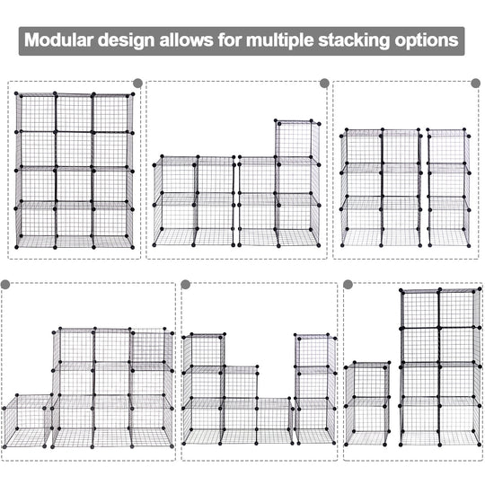 12-Cube Wire Storage Organizer 42" x 14" x 56" Metal Grid