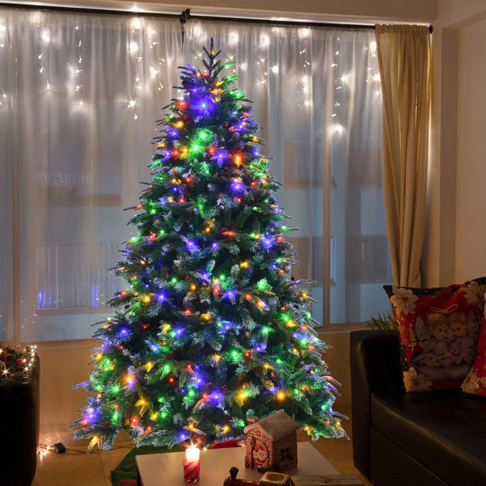 Pre-Lit Snowy Christmas Hinged Tree with Multi-Color Lights