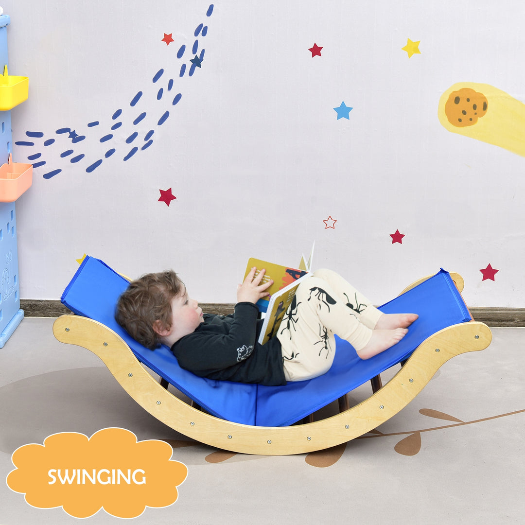 3-in-1 Kids Wooden Arch Triangle Rocker Climber Set with Ramp and Mat
