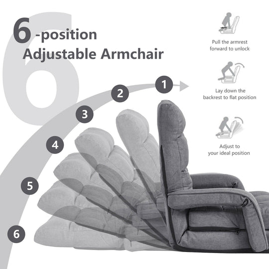 Folding Lazy Floor Chair Sofa with Armrests and Pillow