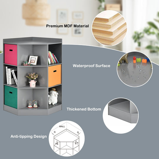 3-Tier Kids Storage Shelf Corner Cabinet with 3 Baskets