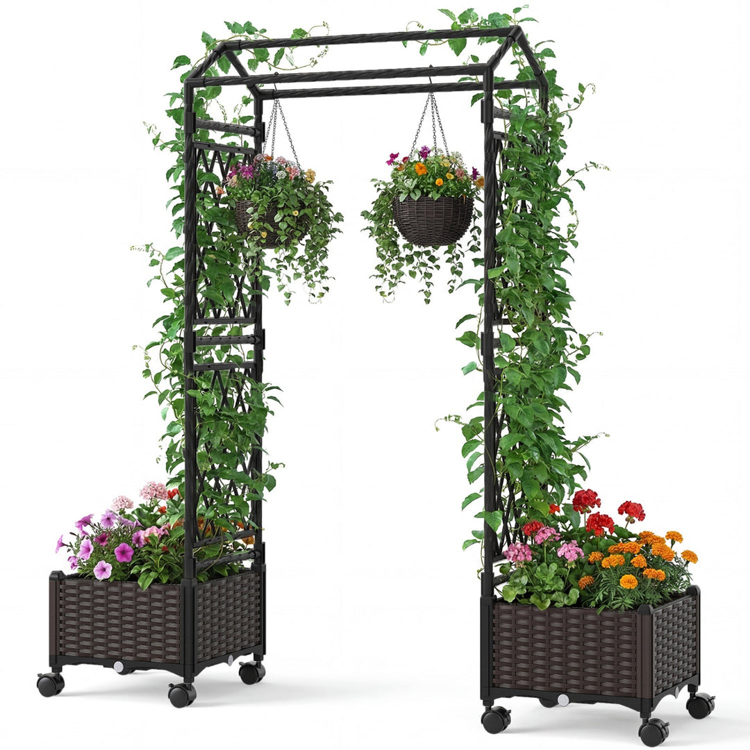5.5 FT Self-Watering Planter Boxes with Lattice Trellis and Roof