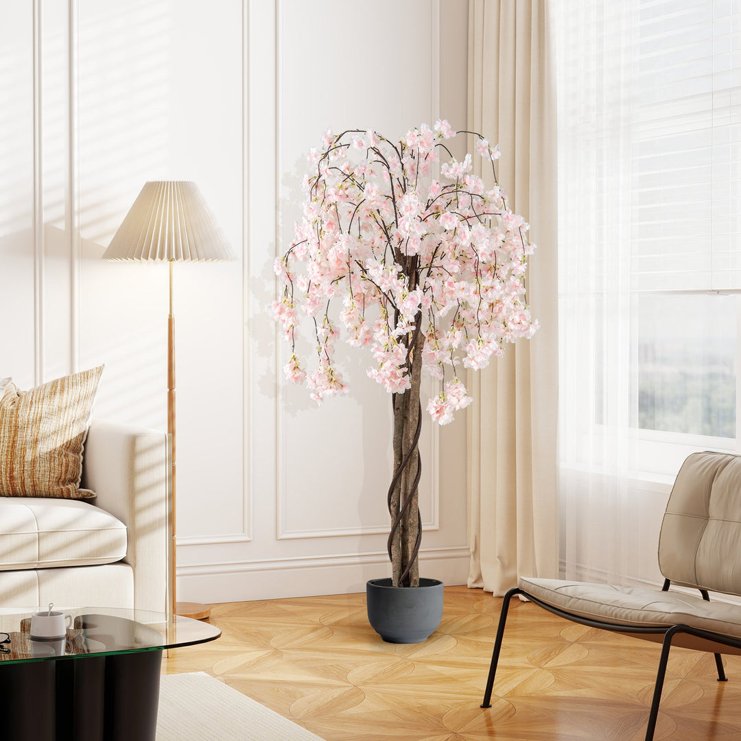 5.5 FT Tall Artificial Cherry Blossom Tree with Pink/White Flowers 2 Pack