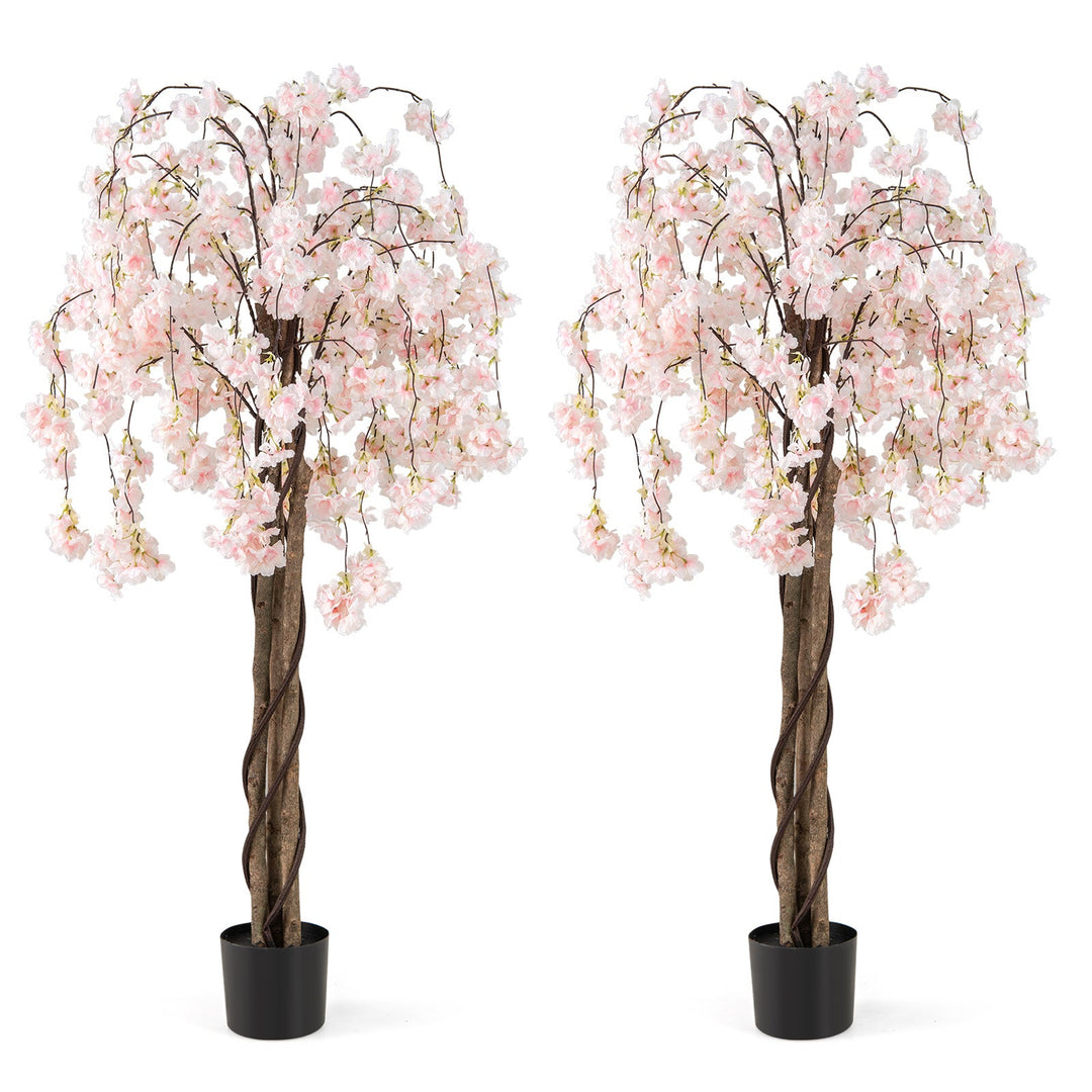 5.5 FT Tall Artificial Cherry Blossom Tree with Pink/White Flowers 2 Pack