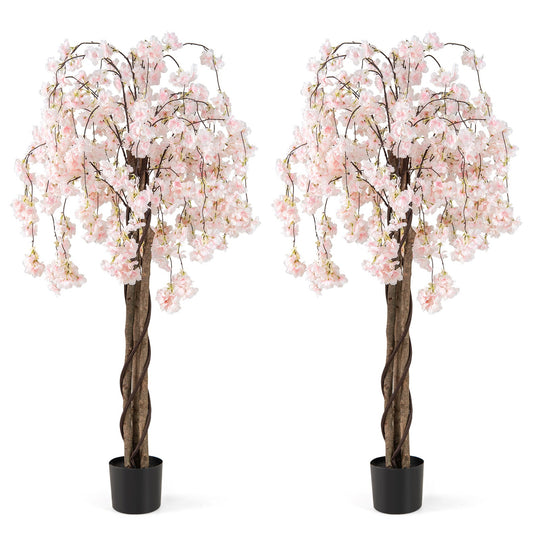 5.5 FT Tall Artificial Cherry Blossom Tree with Pink/White Flowers 2 Pack