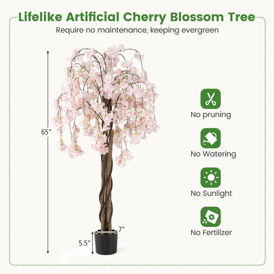 5.5 FT Tall Artificial Cherry Blossom Tree with Pink/White Flowers 2 Pack