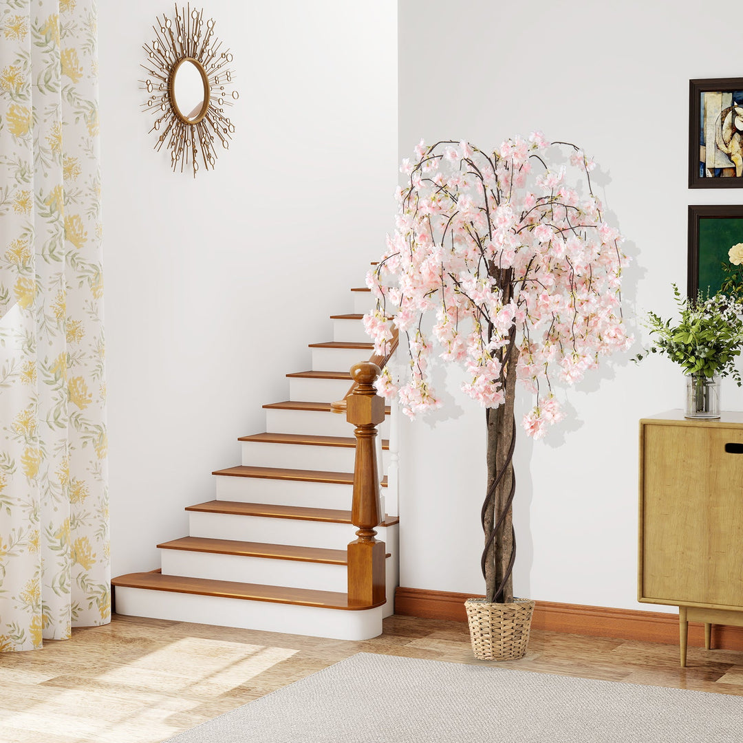 5.5 FT Tall Artificial Cherry Blossom Tree with Pink/White Flowers 2 Pack