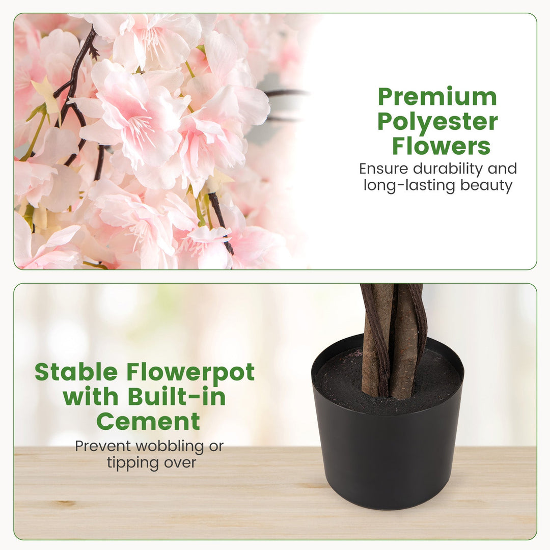 5.5 FT Tall Artificial Cherry Blossom Tree with Pink/White Flowers 2 Pack