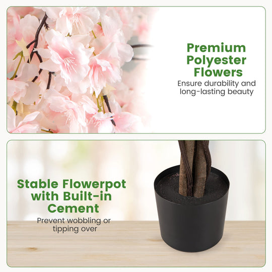 5.5 FT Tall Artificial Cherry Blossom Tree with Pink/White Flowers 2 Pack