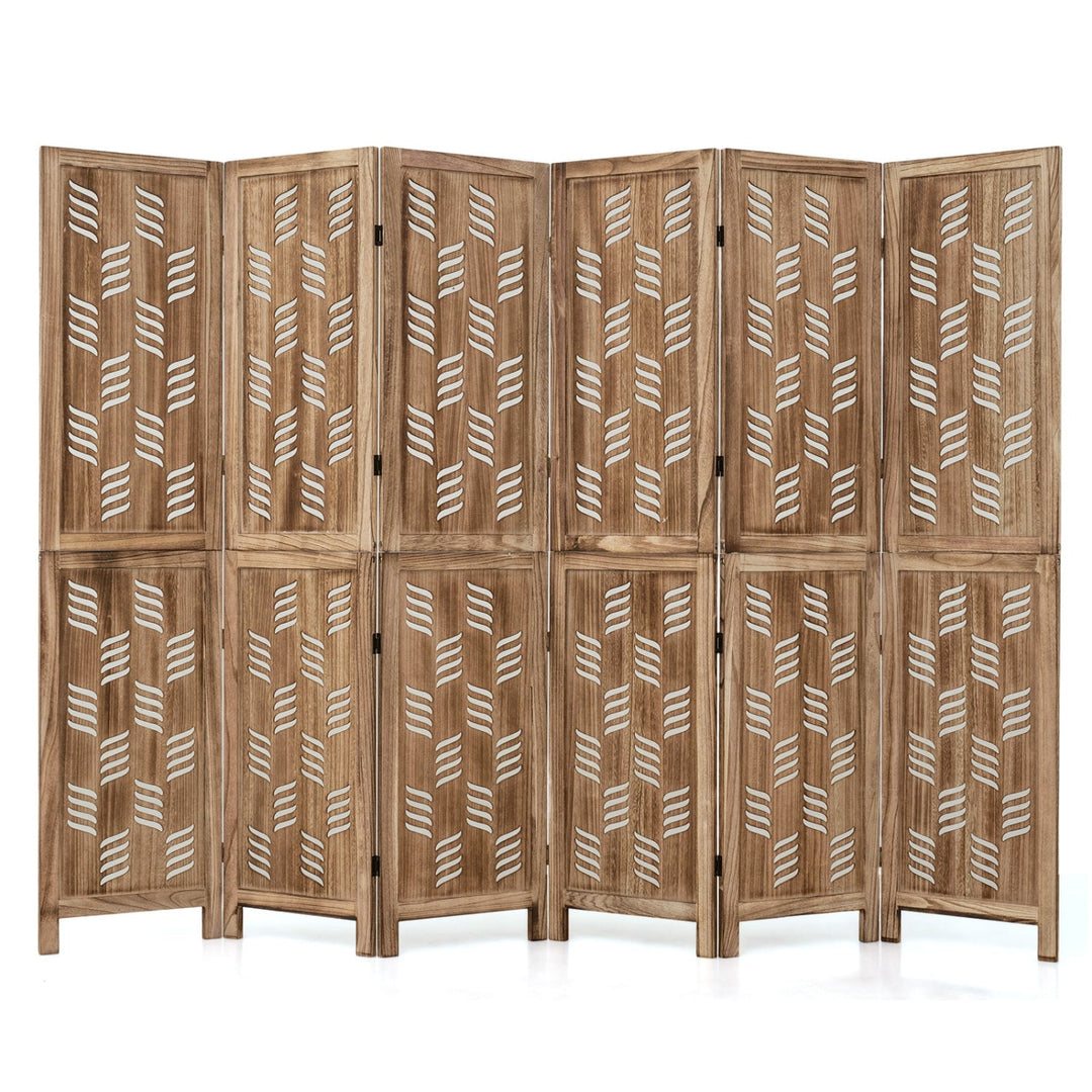 6-Panel Room Divider with Wave Cutout - 95" Tall Paulownia Wood
