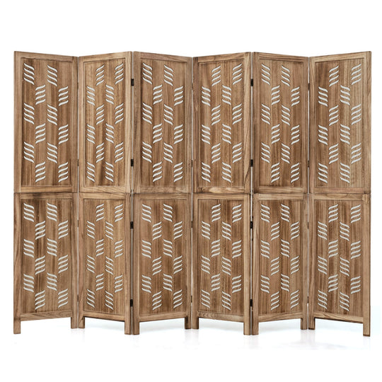 6-Panel Room Divider with Wave Cutout - 95" Tall Paulownia Wood