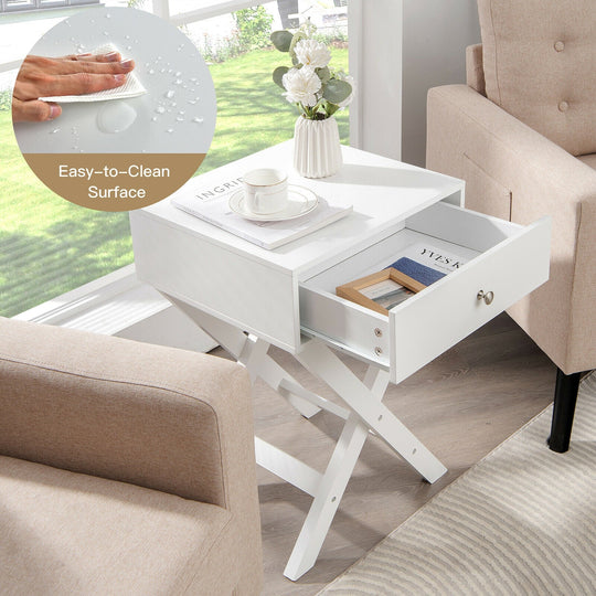 Modern X-Shaped Nightstand with Drawer for Living Room Bedroom
